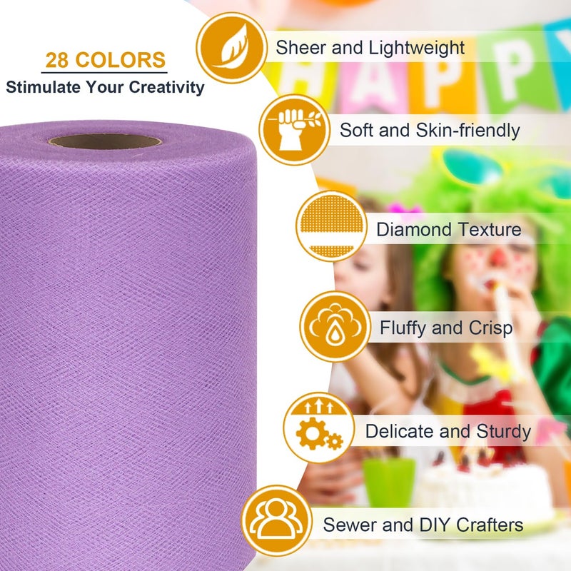 Ableme Deco Tulle Fabric Roll 6 Inch by 100 Yards (300 ft) Tulle Ribbon Sheer Mesh Netting for DIY Tutu Skirt Gift Wrapping Wedding Baby Shower Birthday Halloween Party Decorations Crafts, 34 Colors (Lavender) - Image 3